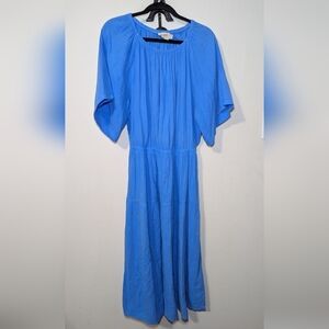 Nation LTD Soon Tiered Midi Dress Blue 100% Cotton Gauze Cottage Women's Size XL
